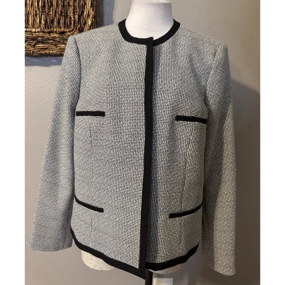 Kasper Separates Suit Jacket Blazer 16 Black White Classic Open Stretch - Picture 2 of 15